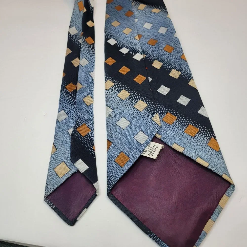 Unbranded, Blue‎ Checked Polyester Vintage Tie